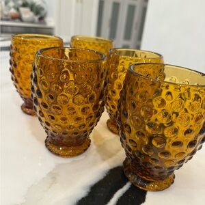 Amber Hobnail Glassware Set | Textured Footed Tumblers | Set of 5